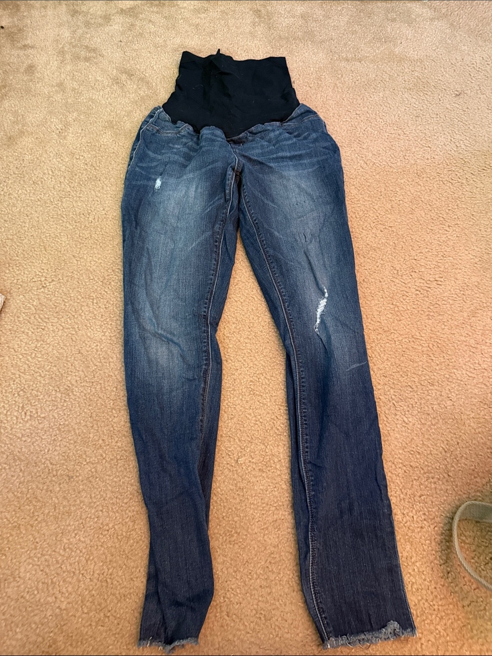 Women’s Maternity Skinny Jeans in Dark Blue with Black Waist Panel